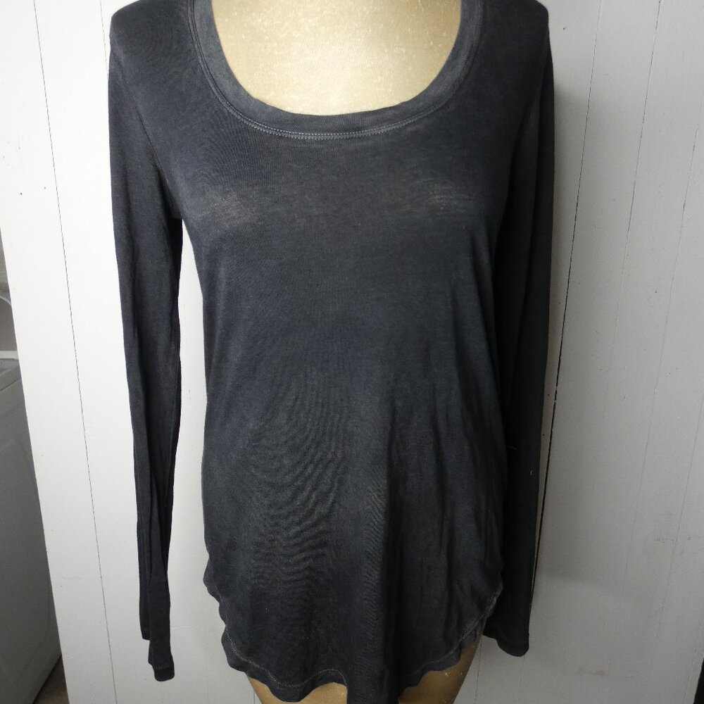 Cotton Citizen Women's S Grey Long Sleeve Burnout Top Scoop Neck Modal & Cotton - Picture 11 of 11